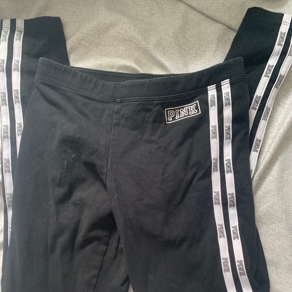 Black soft leggings from pink, with white stripes